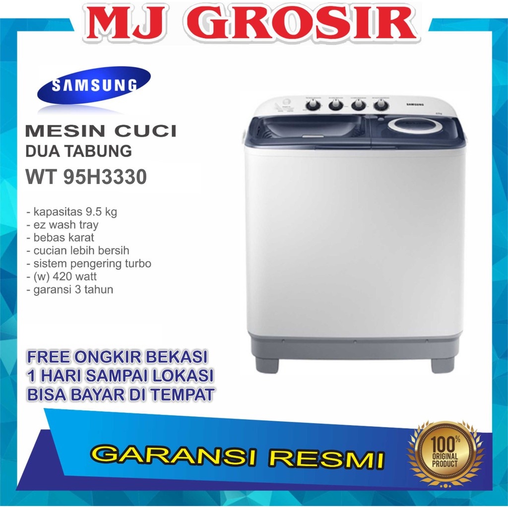 MESIN CUCI SAMSUNG WT 95H3330 9.5 KG 2 TABUNG WT95H3330 TURBO DRY