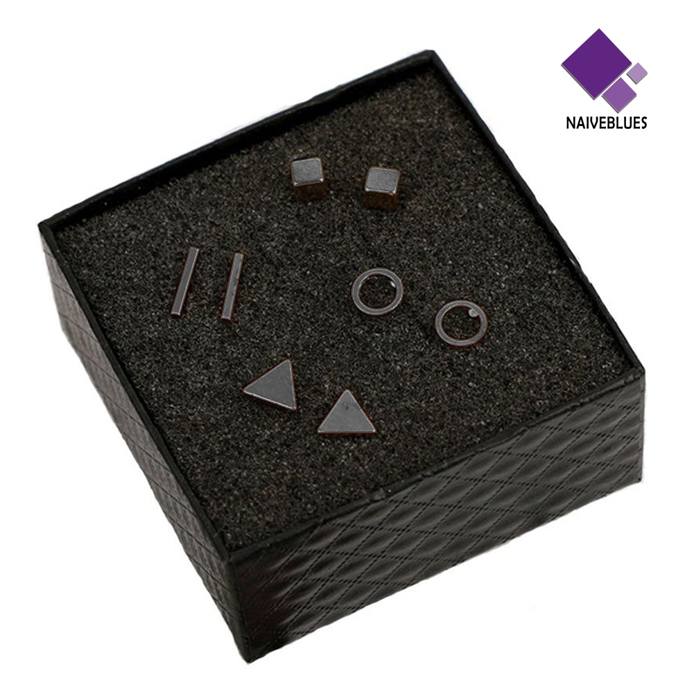 Set 4 Pasang Anting Stud Bentuk Bulat Persegi Segitiga Geometris Untuk Wanita