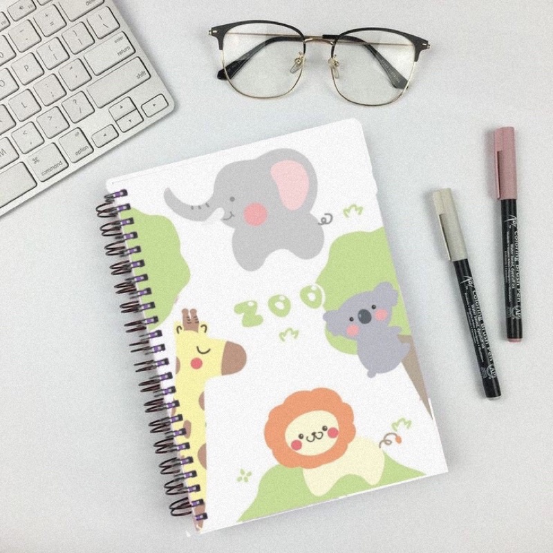 

Notebook buku catatan jurnal custom softcover ukuran a5 bergaris dan polos isi 100 halaman design zoo animal lucu dan murah