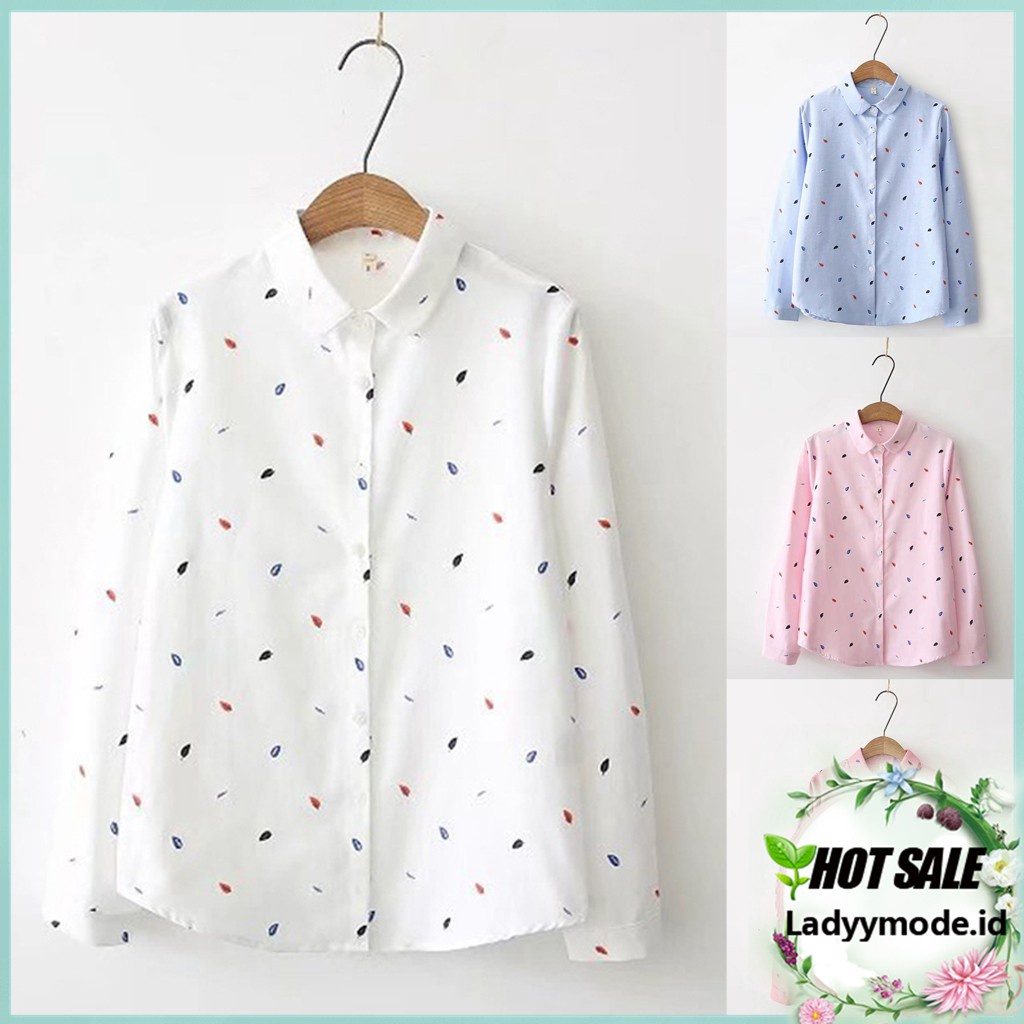 kemeja wanita dewasa motif daun