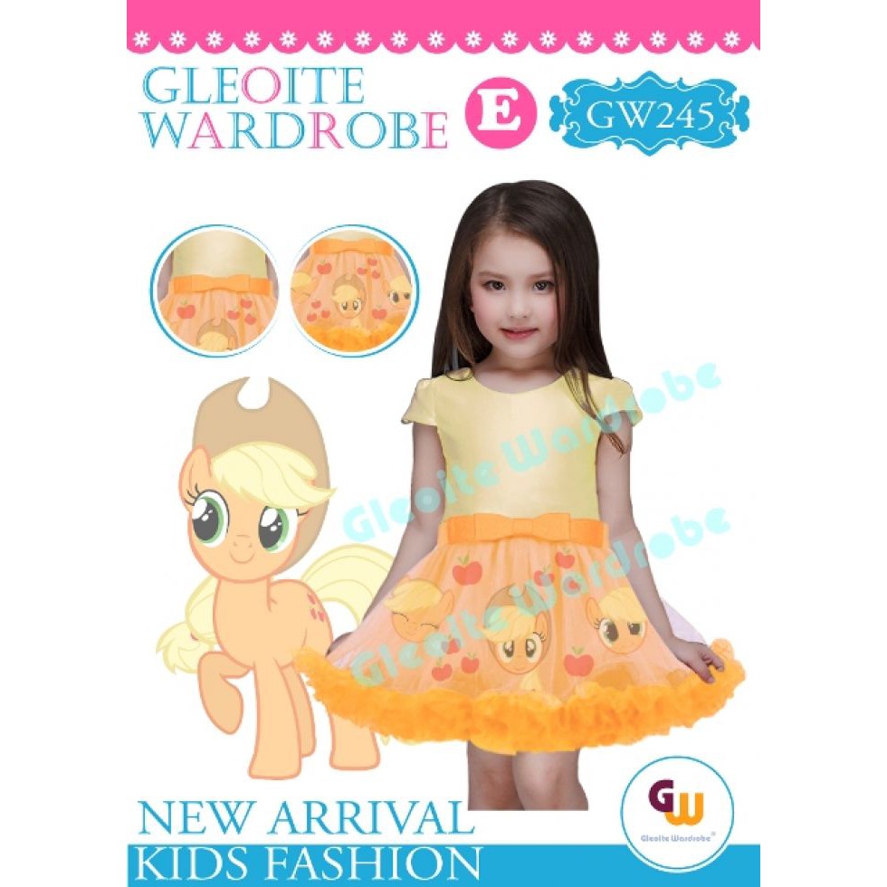 Dress (WG-245) Little Pony Anak 3 Tahun . Gaun Tutu Karakter Import Kuning