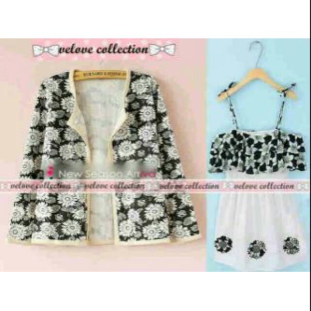 Set cardigan flower black