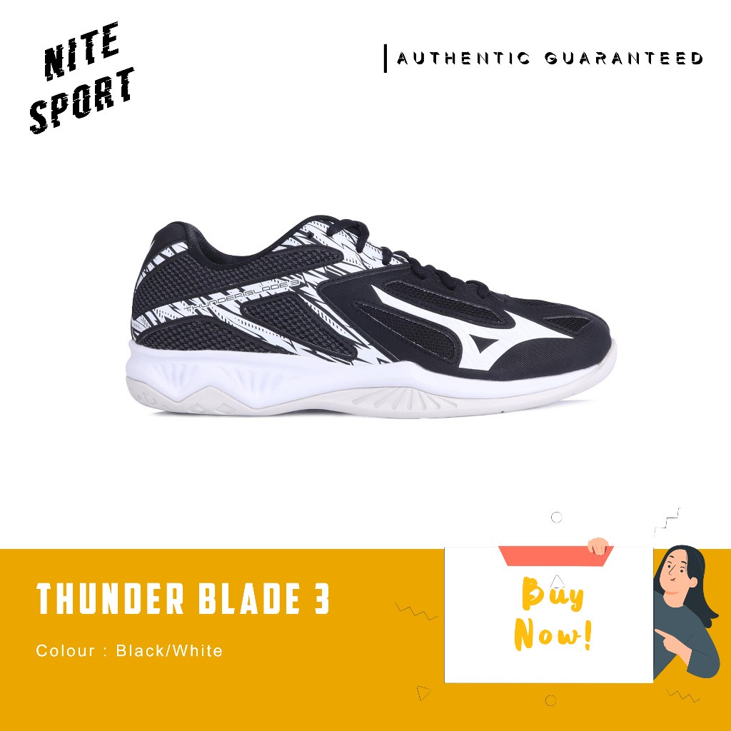 Sepatu Volly Mizuno ThunderBlade 3 Low Black White Ebony Original
