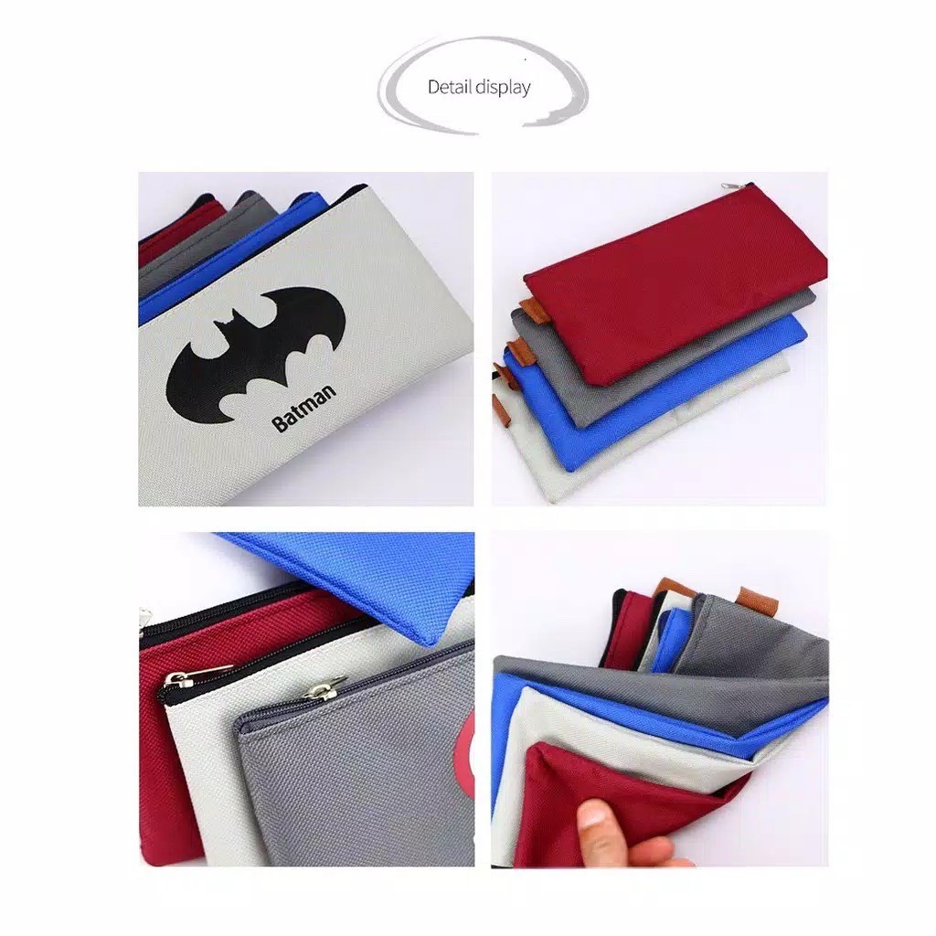 Tempat Pensil GEPENG LOGO SUPERHERO / Tempat Alat Tulis Motif Superheroes / Tepak Pensil Super Hero