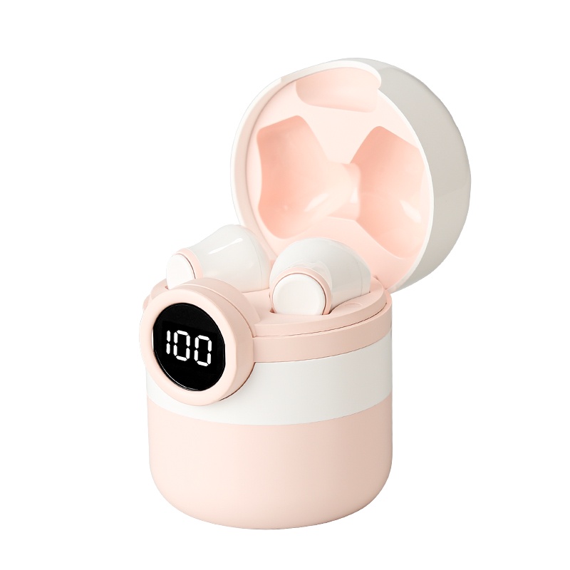 GROTIC Mi22 Headset Bluetooth Earphone TWS Karakter Earbuds True Wireless Stereo Touch Sensor LED Display-Pink