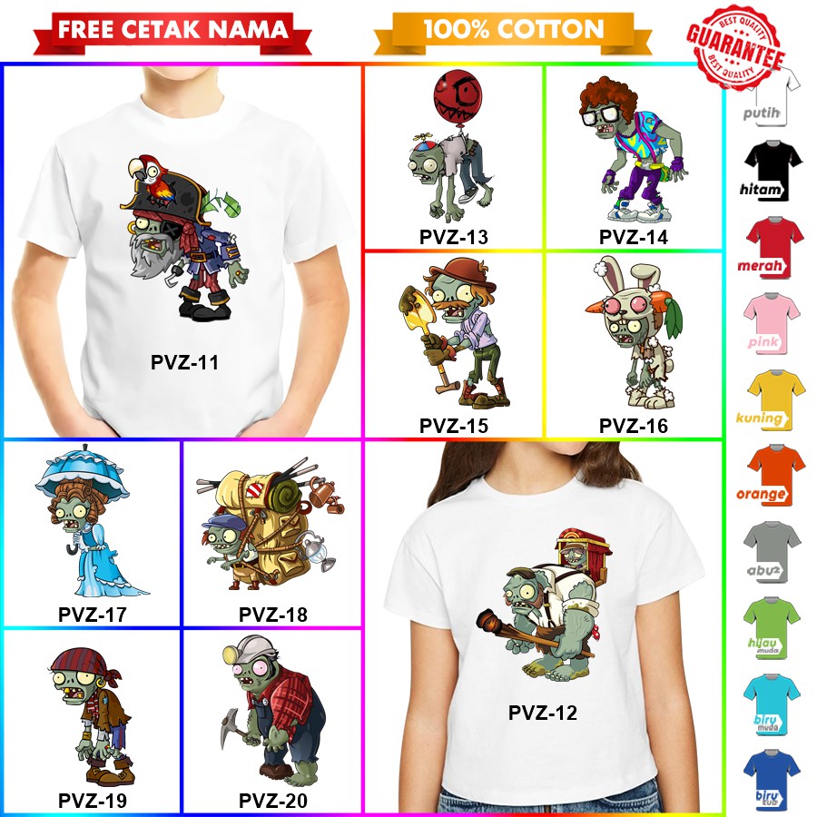 [FREE NAMA!!] Baju Kaos COUPLE  ANAK DAN DEWASA PLANTS VS ZOMBIES BANYAK MOTIF