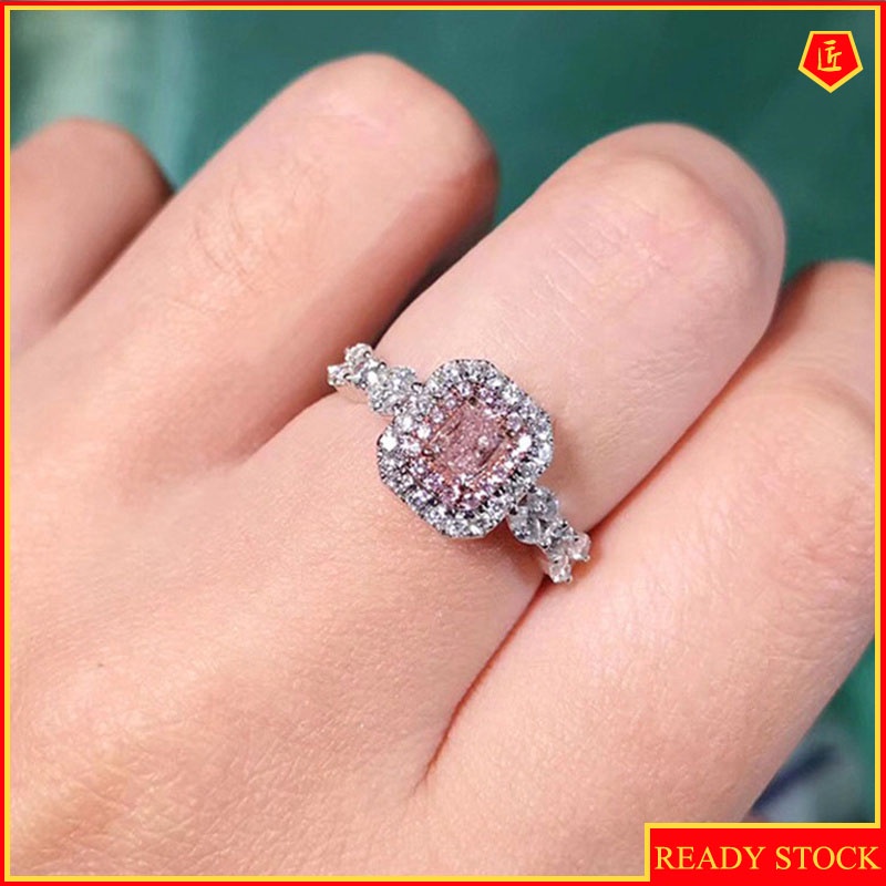 [Ready Stock]18K Platinum Square Pink Diamond Color Separation Ring