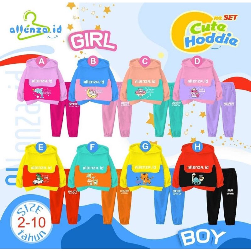 Baju Anak Cowok dan Cewek Set Cute Hoodie Allenza size 2-10T Cotton Combed 24s
