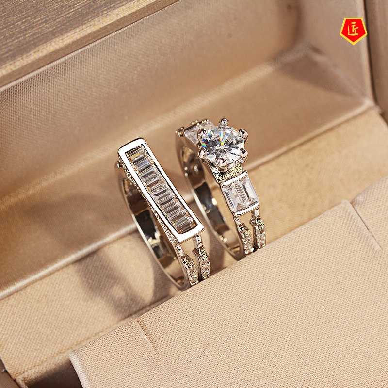 [Ready Stock]Creative Personality 925 Silver Diamond 2 Pieces Ring Set