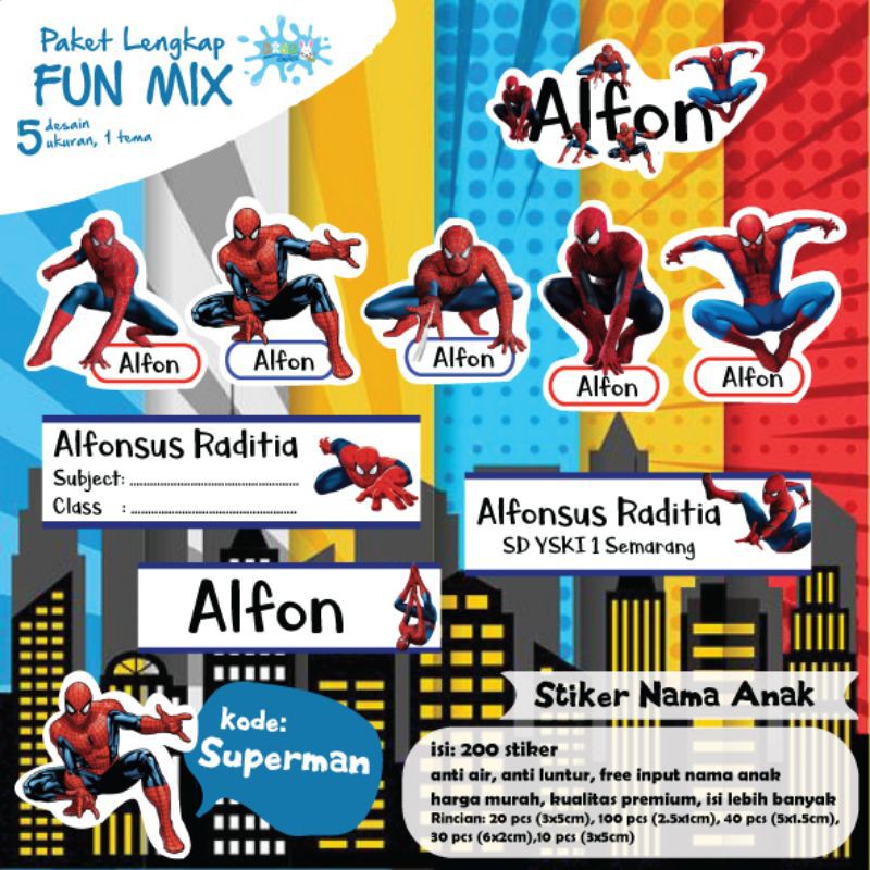

200 PCS STIKER ANAK FUN MIX SPIDERMAN ANTI AIR