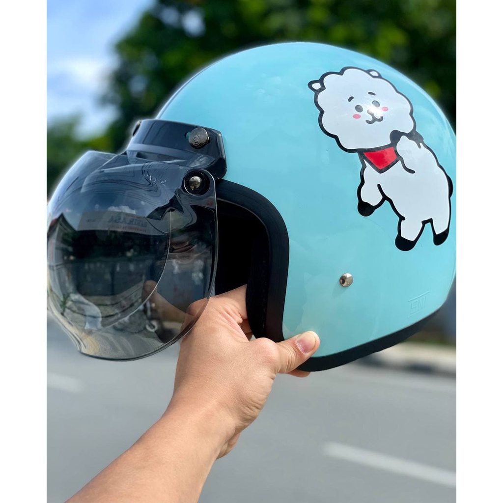 Helm Bogo Retro Dewasa Edisi Bts Full Leher Wanita Pria Sni