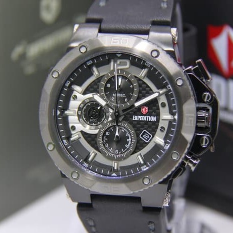 EXPEDITION 6751 PRIA DARK GREY ORIGINAL EXP6751 EXP 6751 JAM TANGAN COWOK ARLOJI COWOK TALI KULIT