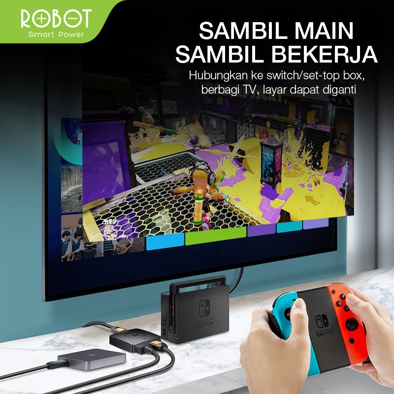 ROBOT HM103 HDMI switch and Splitter 2in 1out / 1in 2out Bi-Direction 4k Black - Garansi 1 Tahun