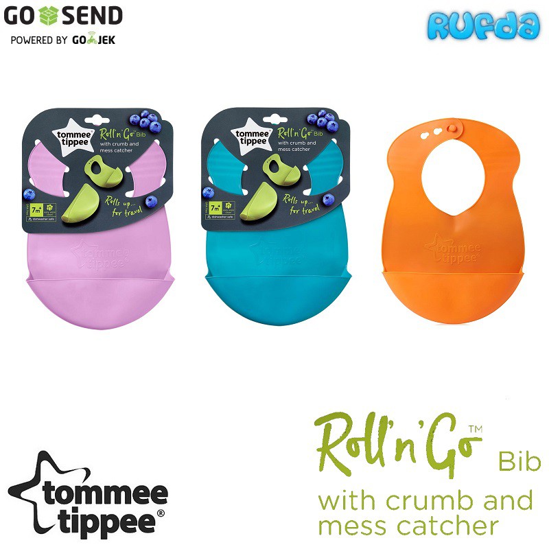 Tommee Tippee Roll n Go Bib Slabber Celemek Makan Anak Bayi Elastis