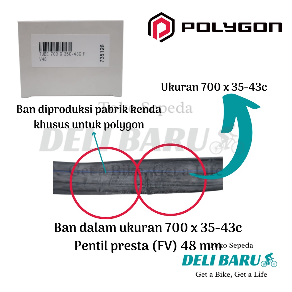 Polygon Ban dalam 700 x 35 - 43c pentil fresta FV 48mm sepeda gravel, hybrid, balap