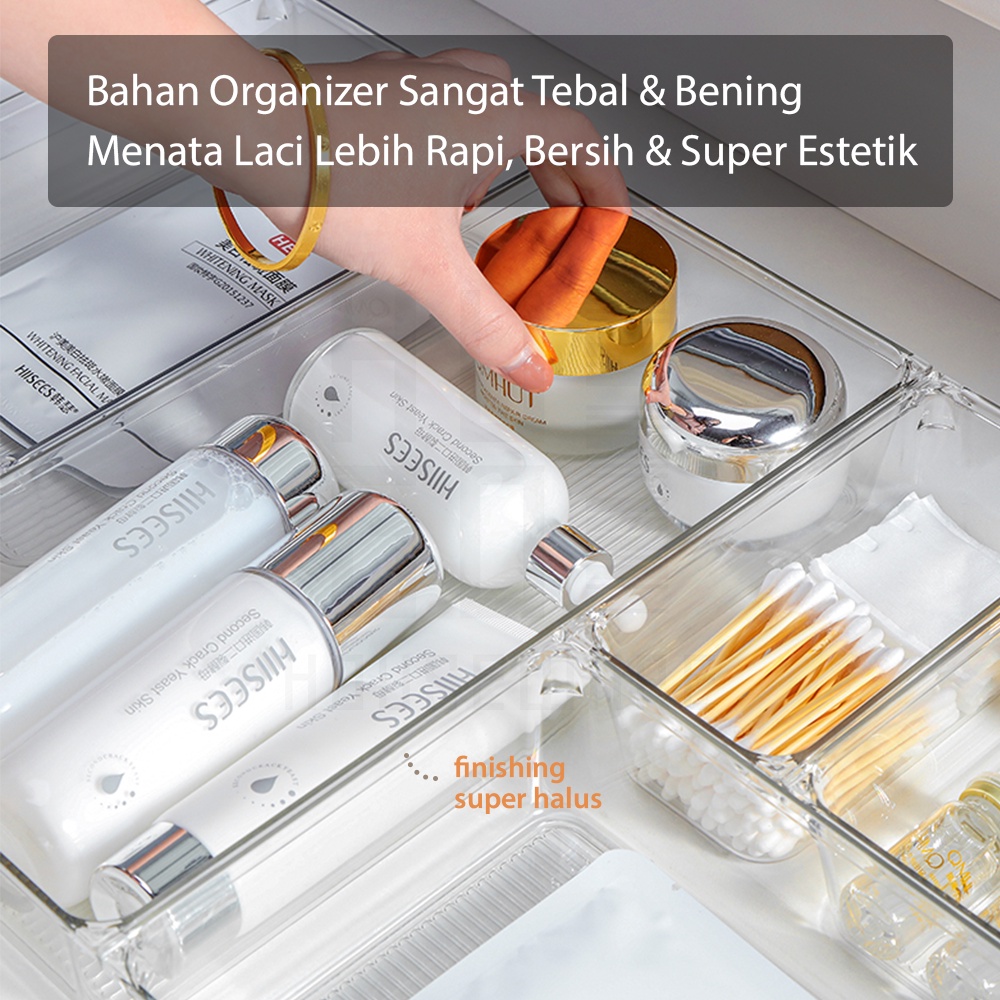 HUGO Organizer Laci Sendok Garpu Sumpit Sekat Laci Dapur Bening Bahan Acrylic Organizer Meja Kamar