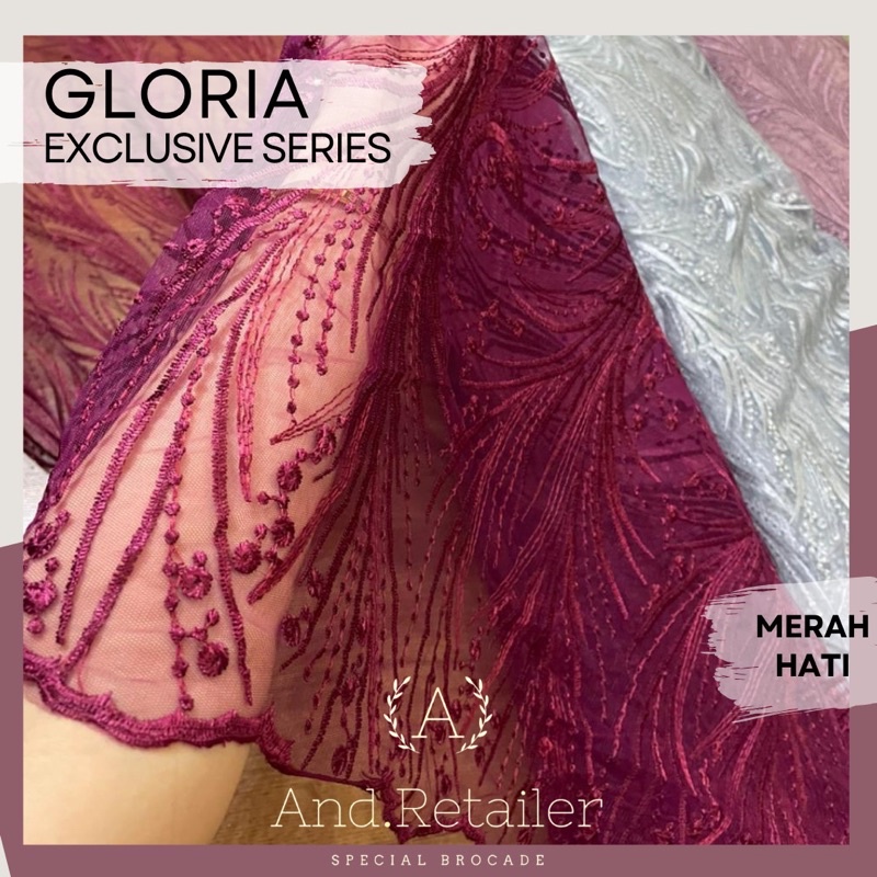 Bahan Kebaya Brokat Tile Gloria Exclusive Warna Merah Tua Merah Hati