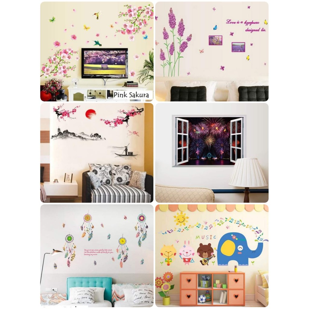 Wallsticker Hiasan Dinding Motif Pot Bunga Pagar Fence Rumput Pohon 60x90cm