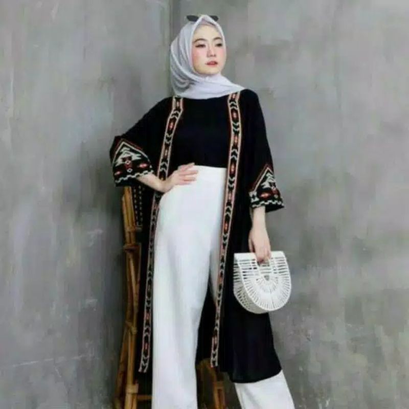 CARDI BOHEMIAN SIFON OUTER BKK BORDIR | KARDIGAN BORDIR SELEBGRAM HITS | LONG CARDI BORDIR PREMIUM-Hitam