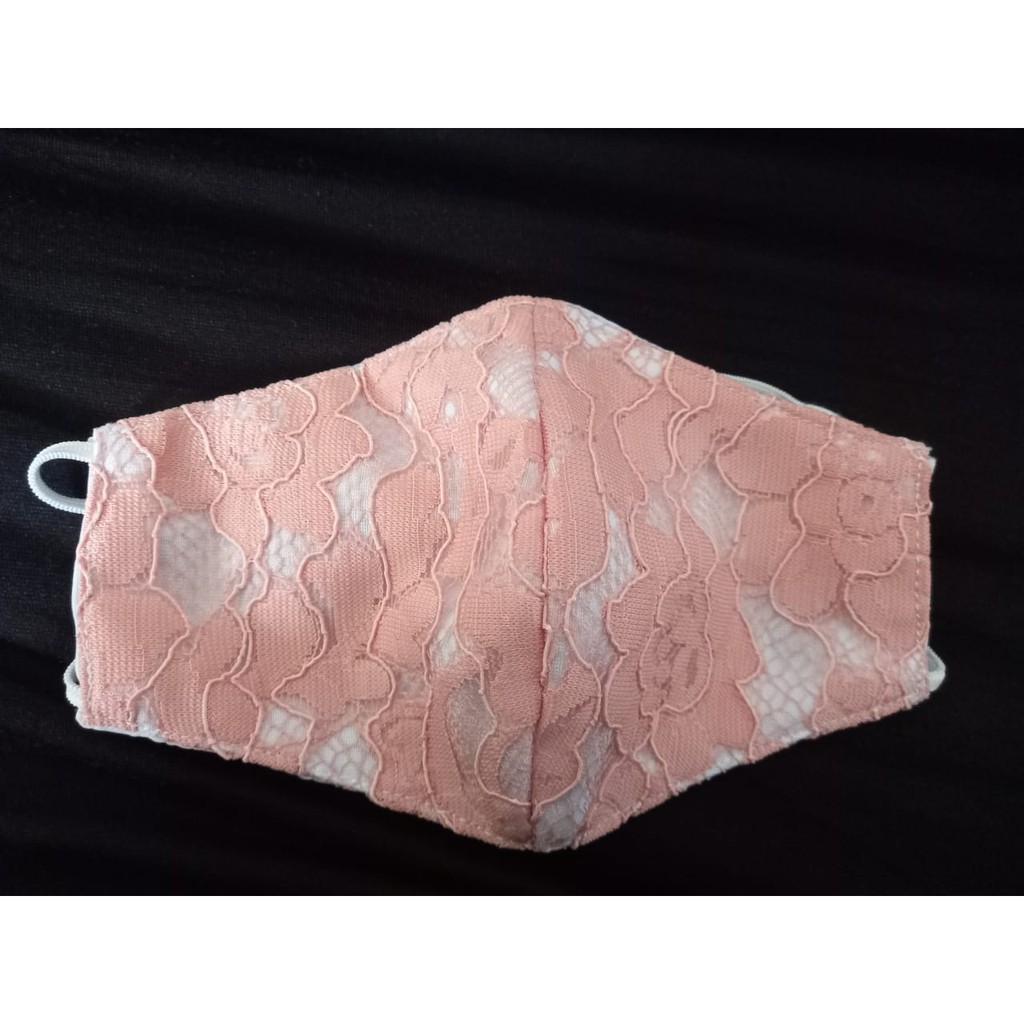 masker brukat brokat / masker renda / masker pesta warna salem pink