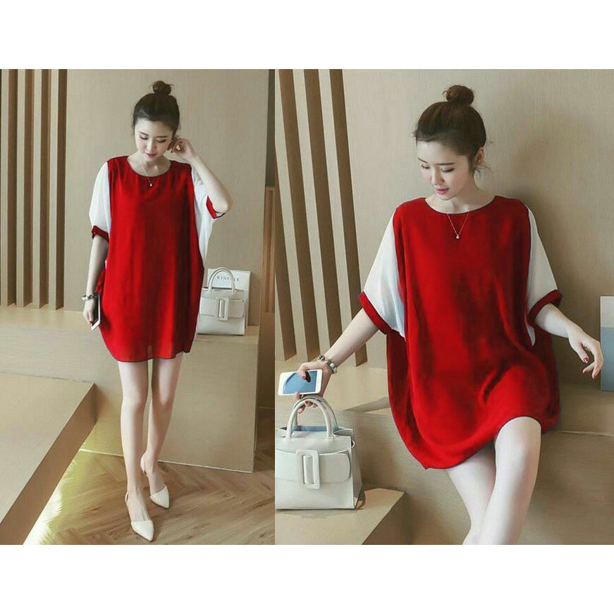 [San-san RO] dress wanita katun rayon Varian warna