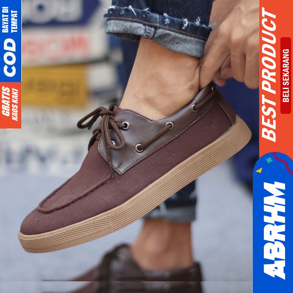 ABRHM- Sepatu Kasual Pria Kantor Loafers Fashion Hitam Kanvas Sepatu Pria Casual Sepatu Kerja Kantor Semi Formal Kuliah Kondangan Gaya keren Kekinian Murah Terlaris