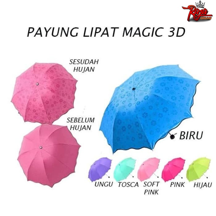 Payung Lipat 3D/Dimensi Lapisan Hitam Anti UV (Gelombang)