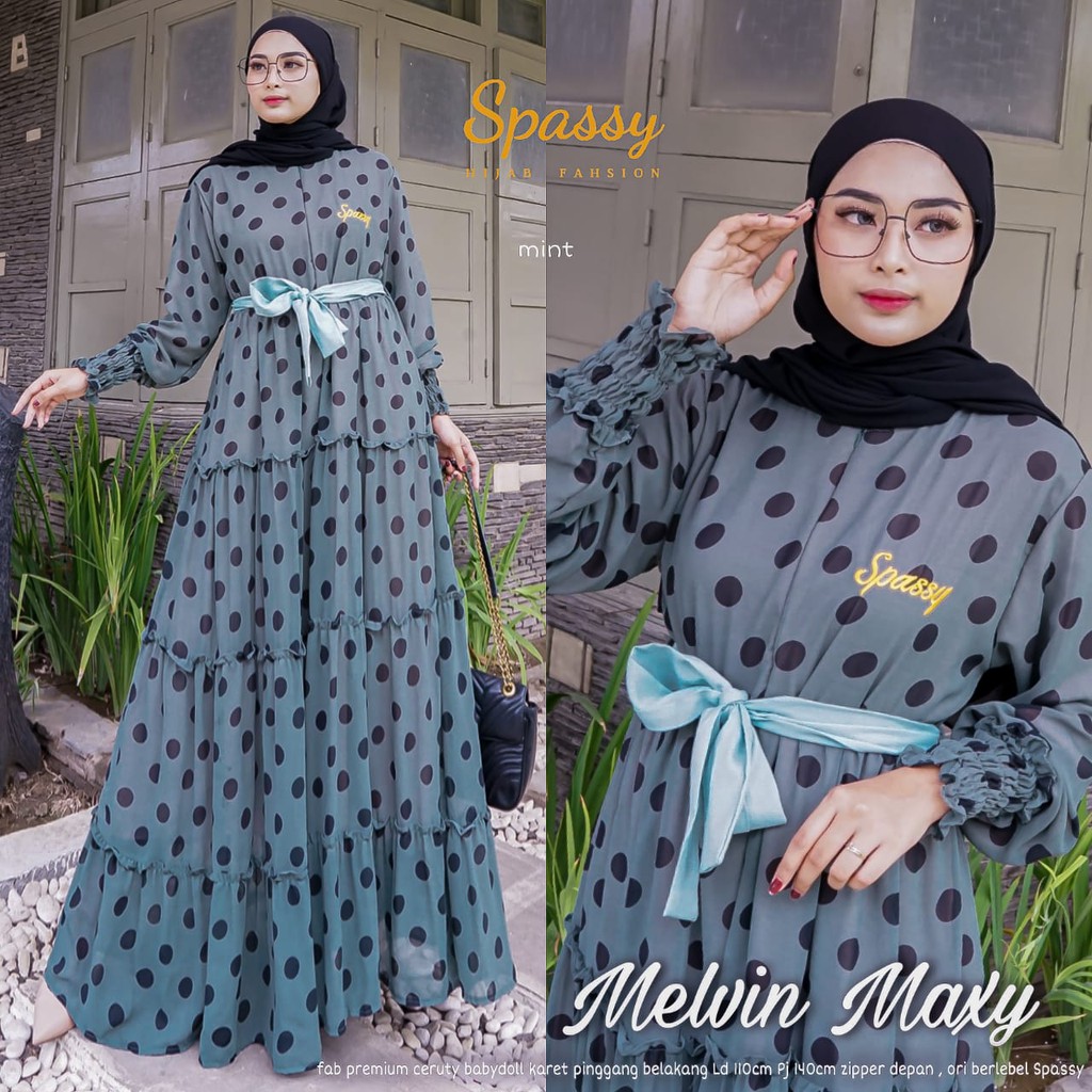 MELVIN MAXY, MAXY MOTIF POLKADOT ORIGINAL SPASSY, BAHAN CERUTY BABYDOLL, ZIPPER DEPAN