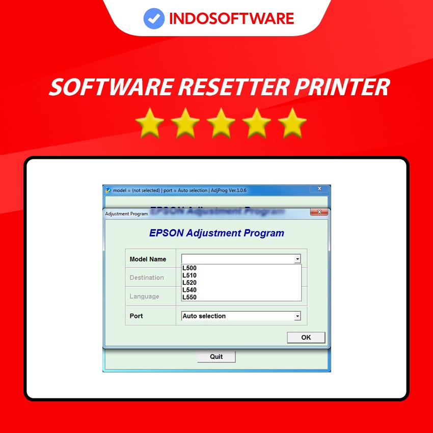 Jual SOFTWARE RESET RESETTER RESETER PRINTER PRINT EPSON L805 L500 L510