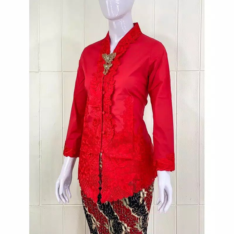 (BAYAR DITEMPAT/COD)SETELAN KEBAYA ENCIM KARTINI LENGAN PANJANG BORDIR SENADA Katun Stretch / Kebaya Wisuda / M L XL XXL