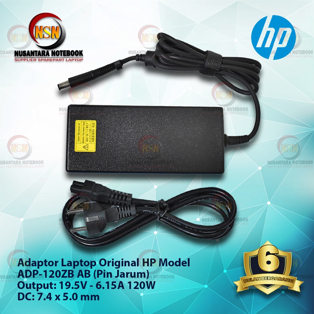 Adaptor Charger Original HP 19.5V 6.15A PIN JARUM 7.4x5.0mm