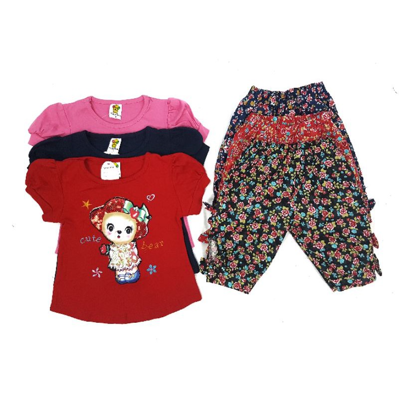 Setelan fashion baju anak perempuan motif cute bear (sr.230)