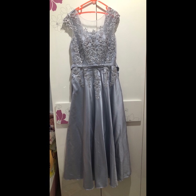 Long dress Prom / Gaun Bridesmaid Silver Abu Premium