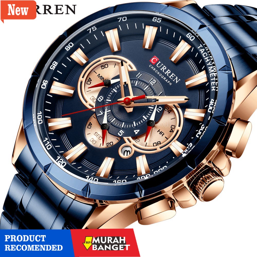 Jam tangan analog pria terbaik- CURREN 8363 Jam Tangan Pria Analog Stainless Steel Chronograph Aktif