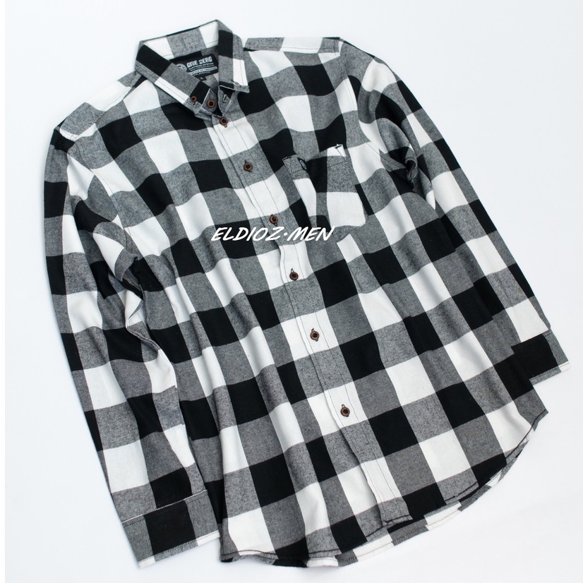 Kemeja Flanel Pria Slim Fit Lengan Panjang Hem Pria Kotak Hitam Putih