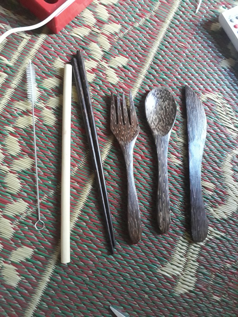 Sendok, Garpu, Pisau, Sumpit, Sedotan Set Kayu Aren