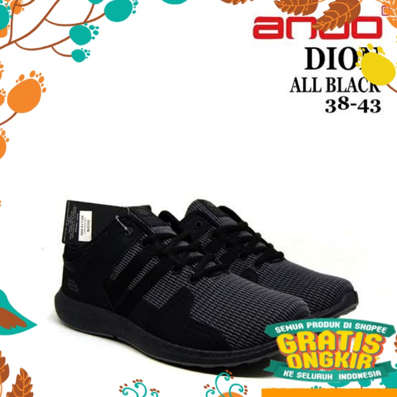 spatu anak kecil hitam polos full black / Ando Dion / Sepatu ando / sepatu olahraga / Sepatu sekolah