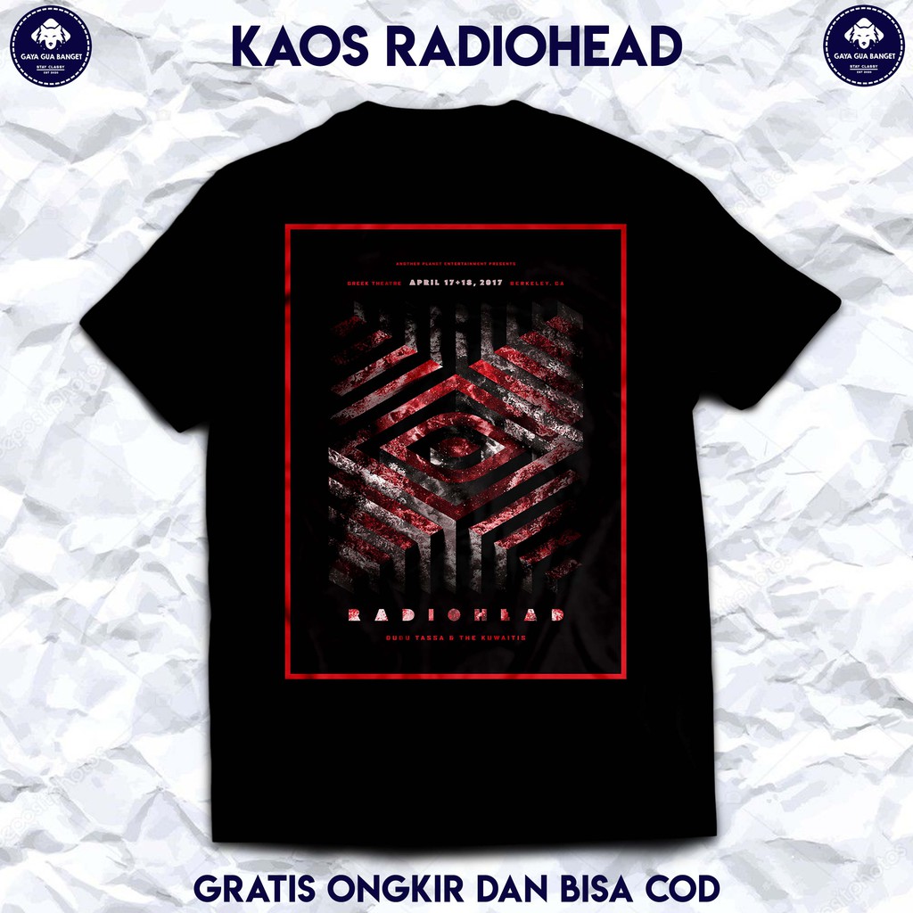 Baju Kaos Band Musik Radiohead Original. Tshirt Band Musik Radiohead. Sablon Kaos Custom Satuan DTG.
