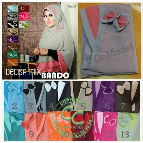 Khimar Delisa Bando / Khimar Bolak Balik dengan Pet dan Bros Pita Delissa Double Siffon Cerruti