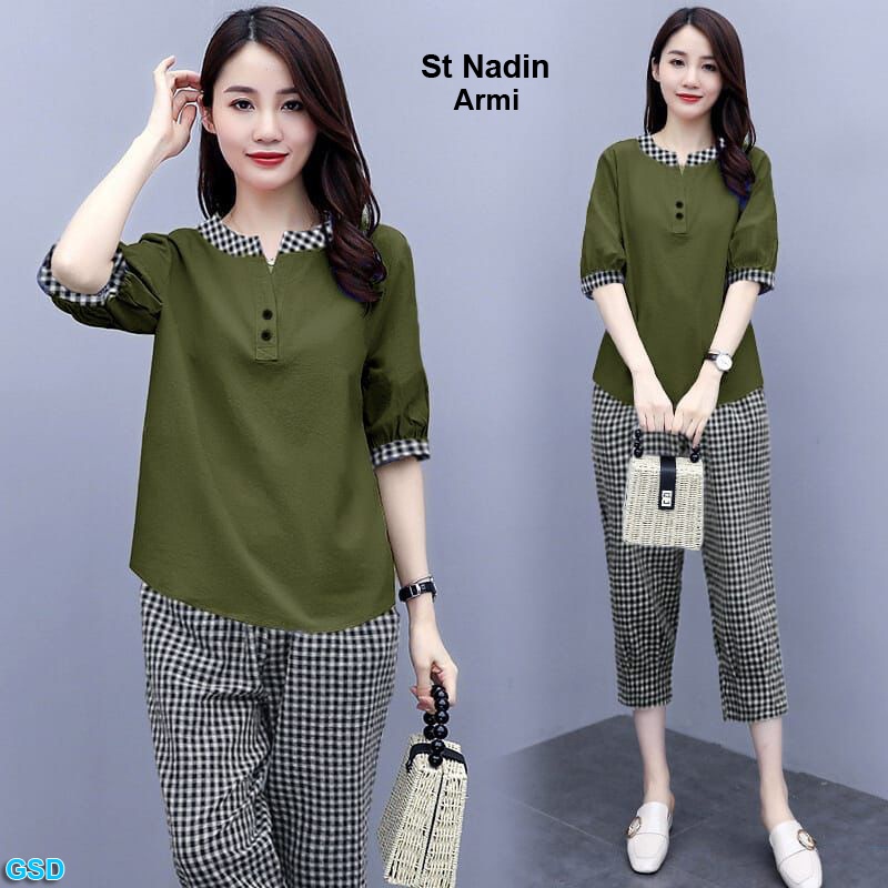 Set Nadin/Baju Dan Celana Murah/Setelan Wanita Korean Style/Baju Senam/Pakaian Wanita Santai