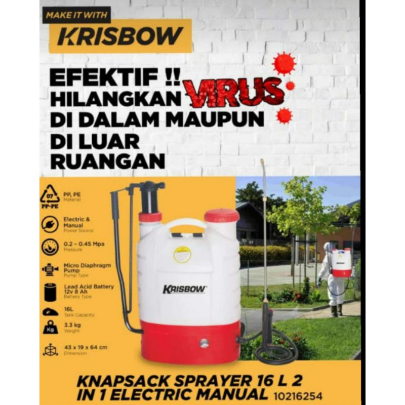 knapsack sprayer 2in1 Electric manual krisbow 16L