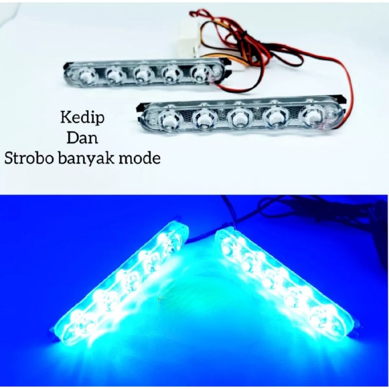 Lampu motor DRL kedip blitz LED 2 mode 4 5 6 mata blue universal motor