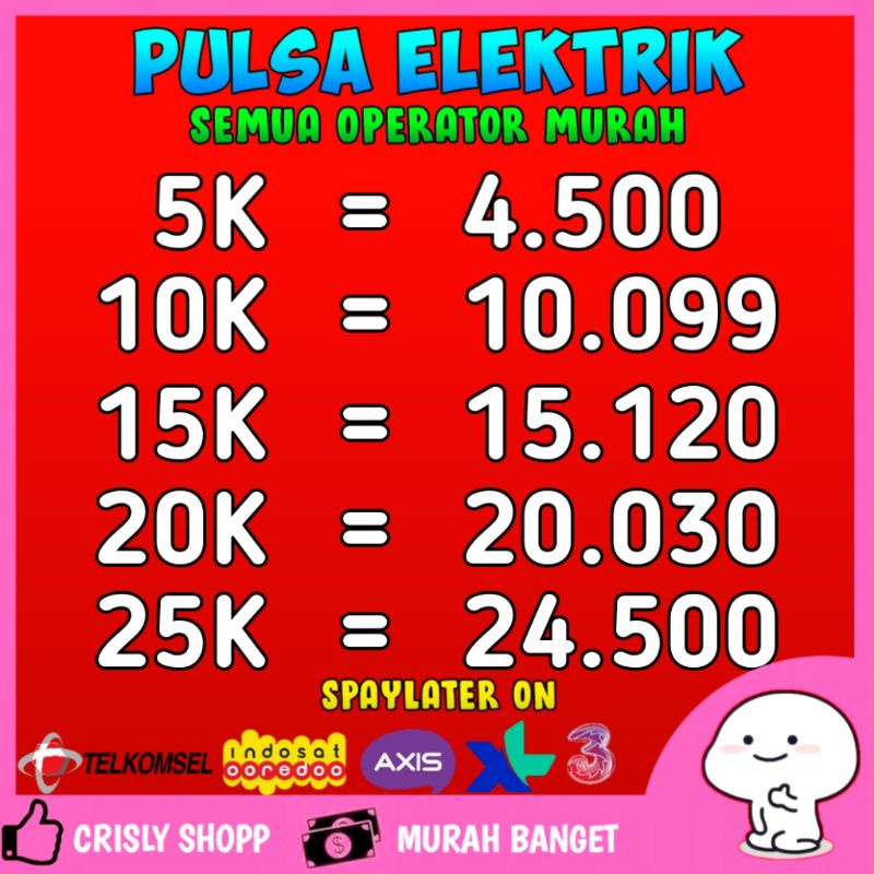 PULSA REGULER ALL OPERATOR 5.000-20.000 TELKOMSEL INDOSAT 3 AXIS ByU