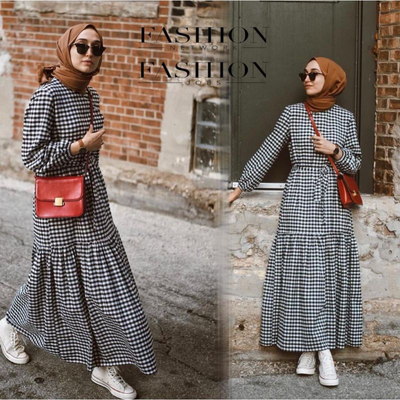 Maxi dress wanita muslim - baju terusan wanita - baju kotak2