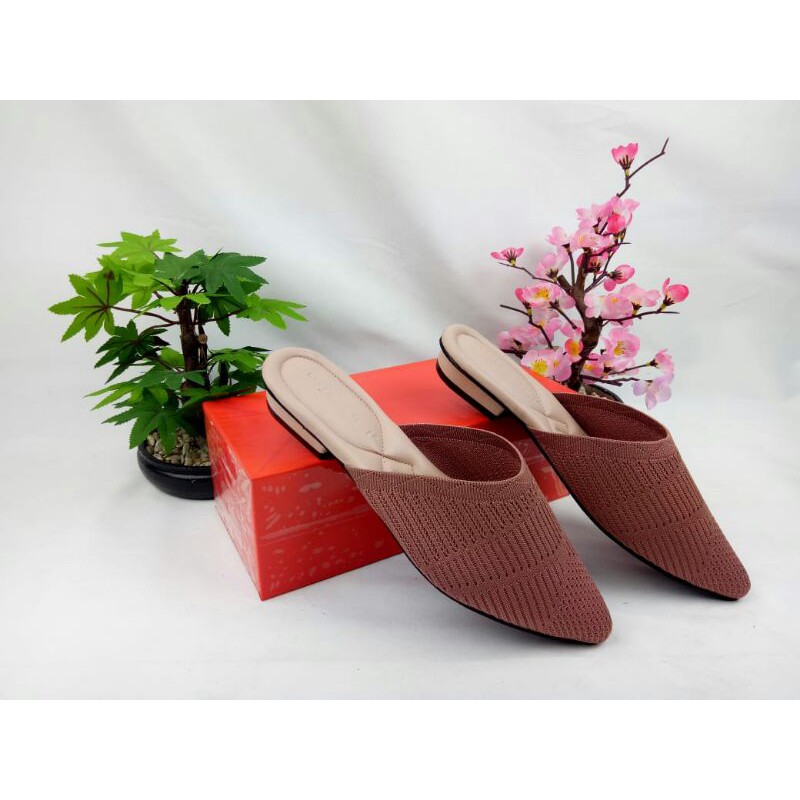 Sandal Mules Wanita Hak 2 cm JEA 69 Rajut Import