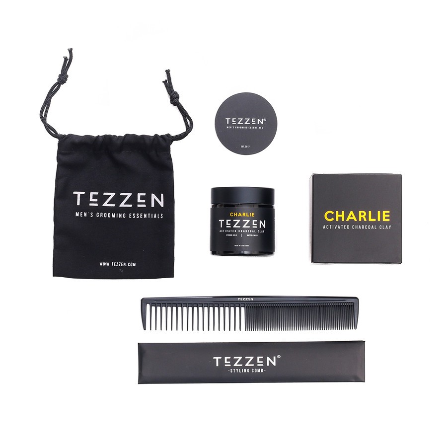 Tezzen Charlie Activated Charcoal Clay Matte Finish Strong Hold BPOM Free Sisir