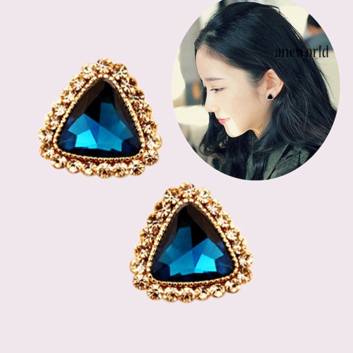 OW@ Women's Fashion Party Jewelry Triangle Crystal Golden Tone Ear Studs Earrings