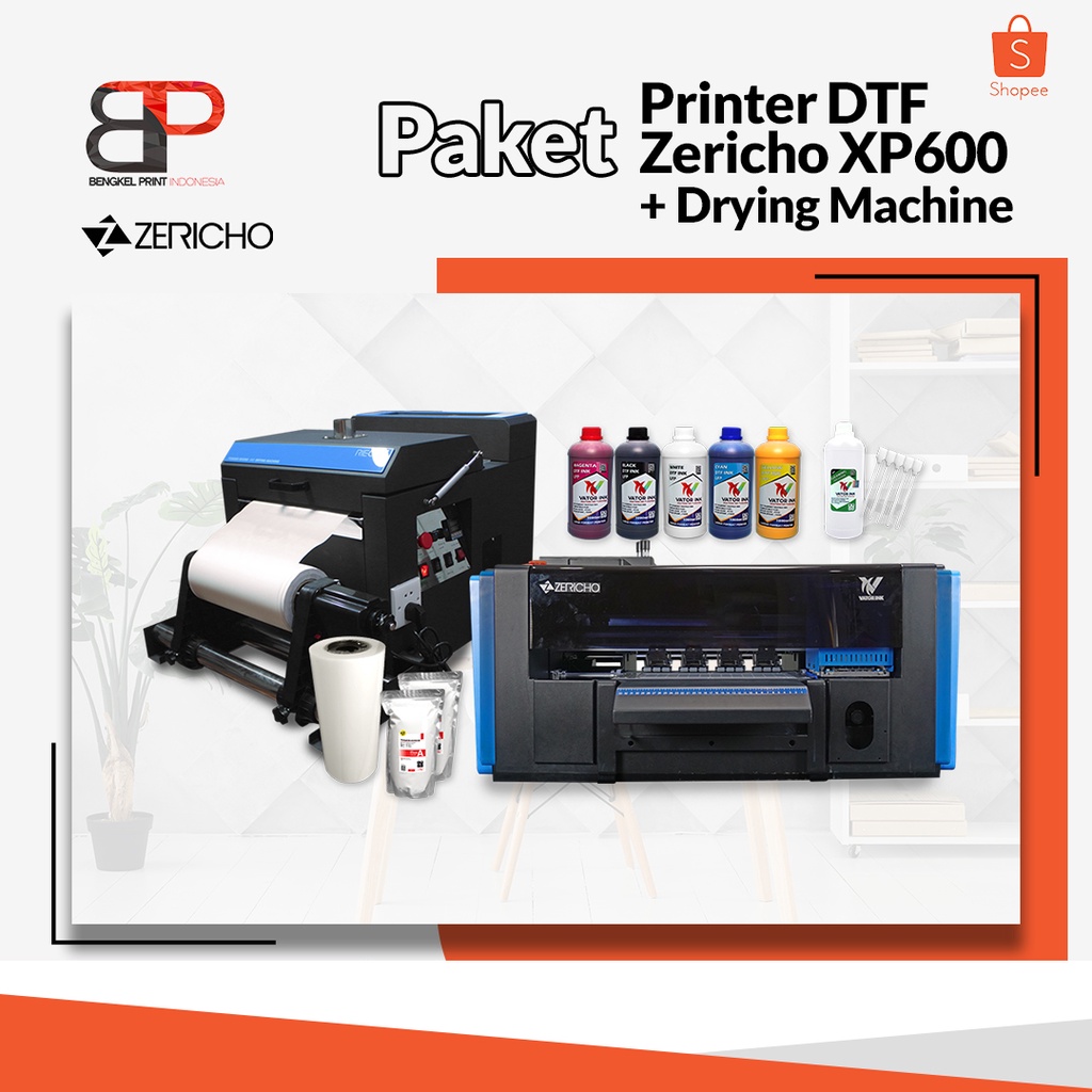 Paket Printer DTF Zericho XP 600 32cm Double Head + Mesin Drying