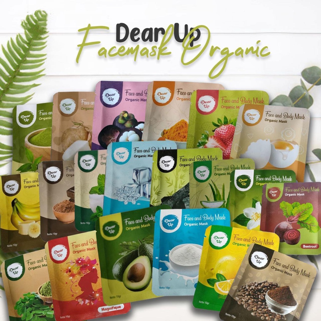 BPOM DEAR UP MASKER BUBUK WAJAH ORGANIK 20 VARIAN 10 GR - 20 GR FACE AND BODY MASK