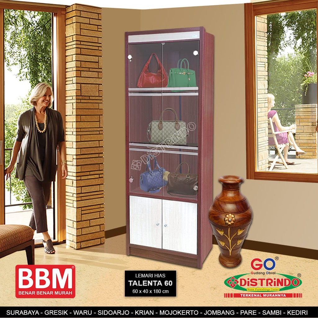 Lemari Hias Pajang + Lampu TAS dgn Pintu Kaca dan 1 Lmr kecil. Mewah tapi Harga Benar Benar Murah